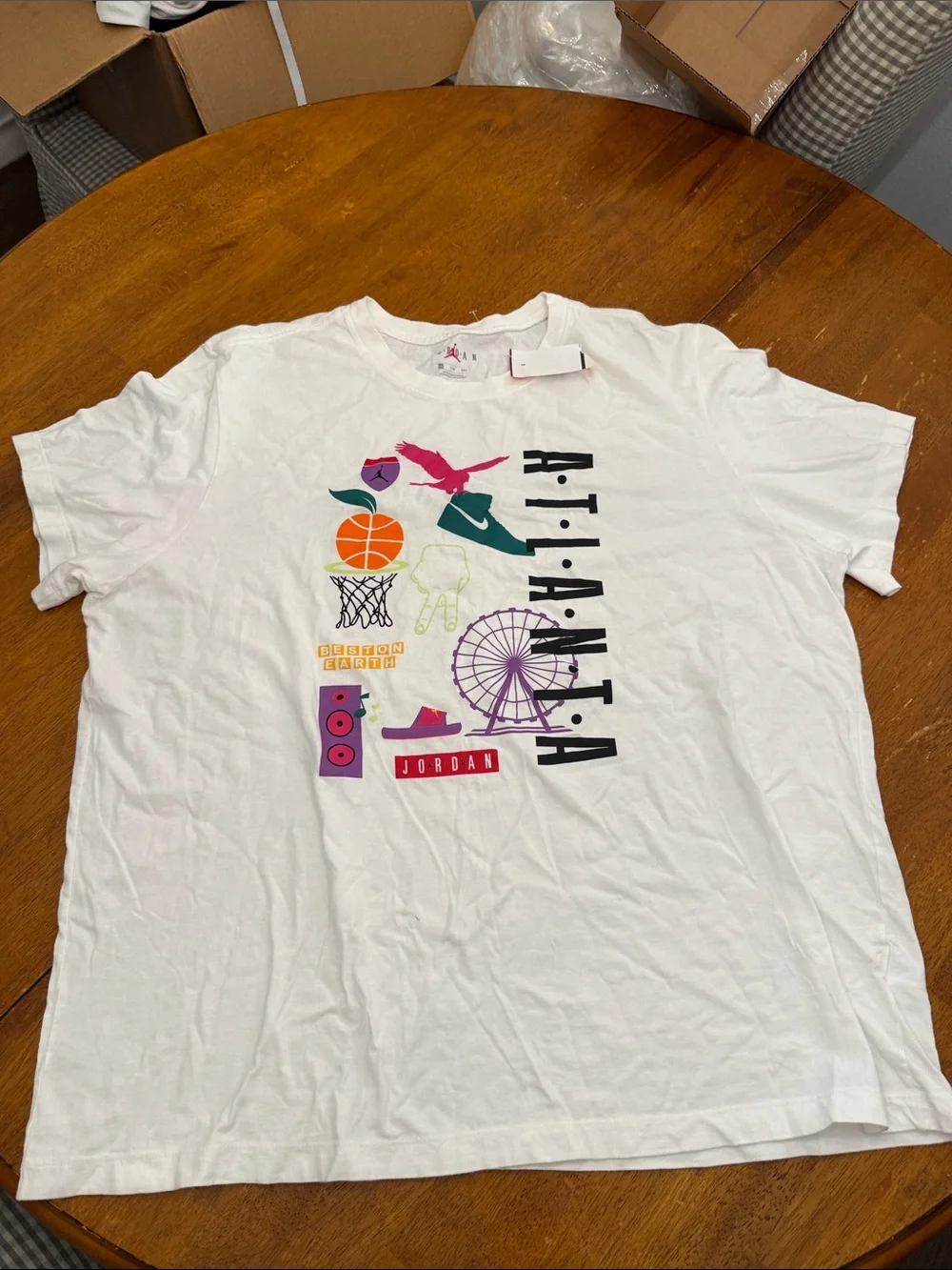 Jordan White Atlanta Graphic Tee with Multicolor Icons xxl